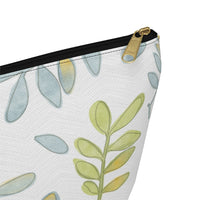 Watercolor Tossed Leaves Accessory Pouch w T-bottom in Aqua